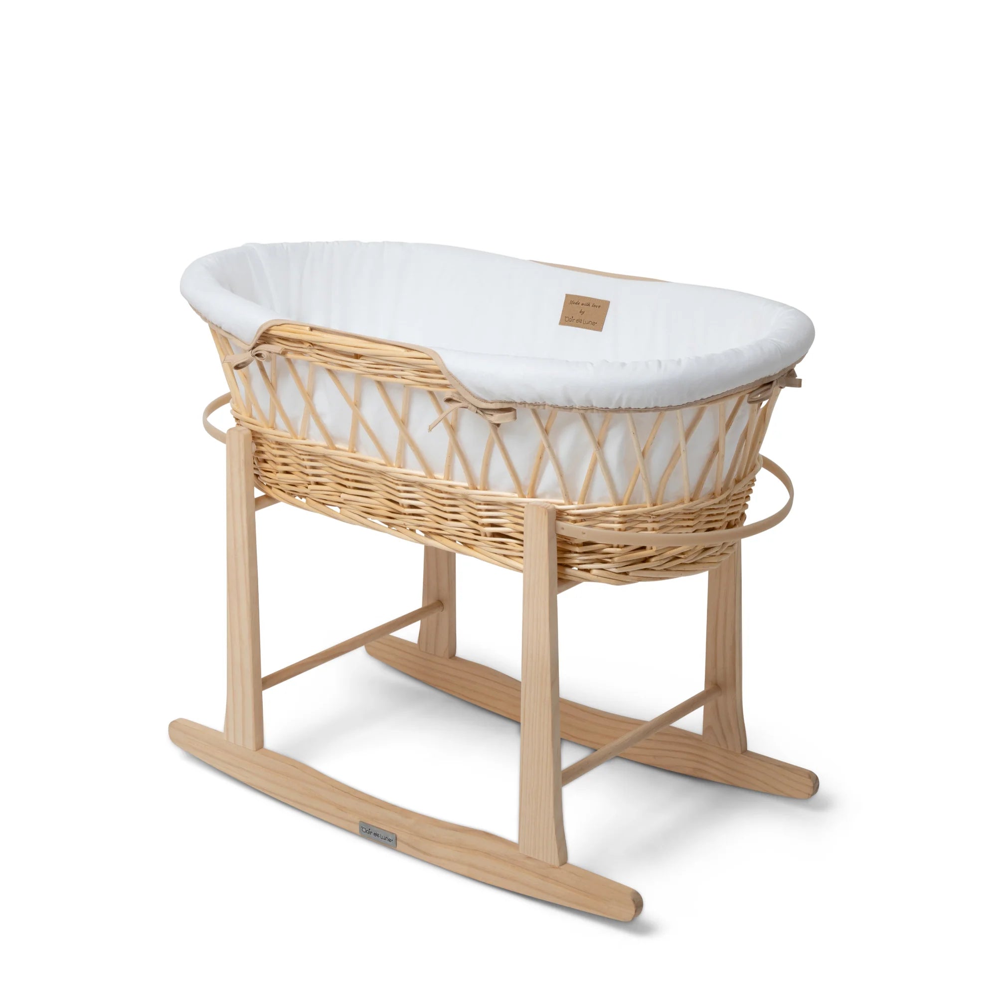 Clair de Lune Organic Wicker Moses Basket With Natural Rocking Stand Hugo Me